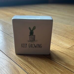 Rae Dunn White Ceramic Block with Cactus Design